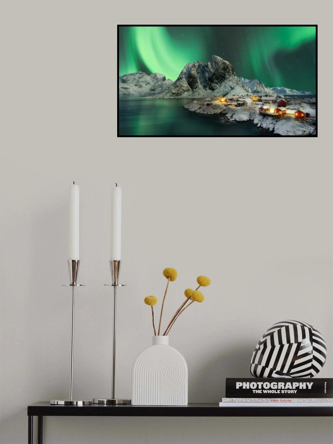 Hamnoy Aurora borealis Poster och Canvastavla