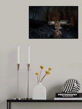 Tawny owl red in a snow storm Poster och Canvastavla
