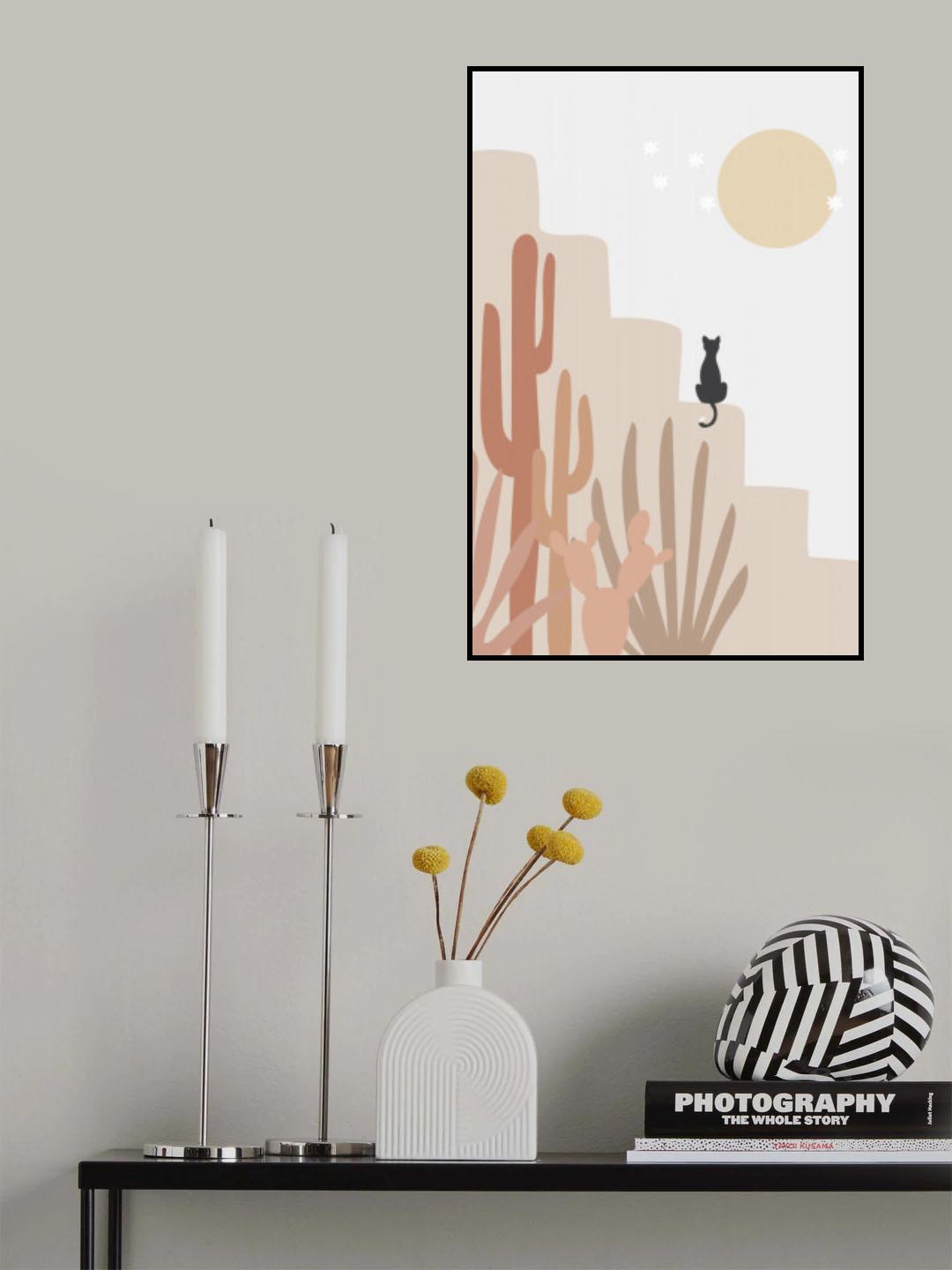 Cat with Cactus Poster och Canvastavla