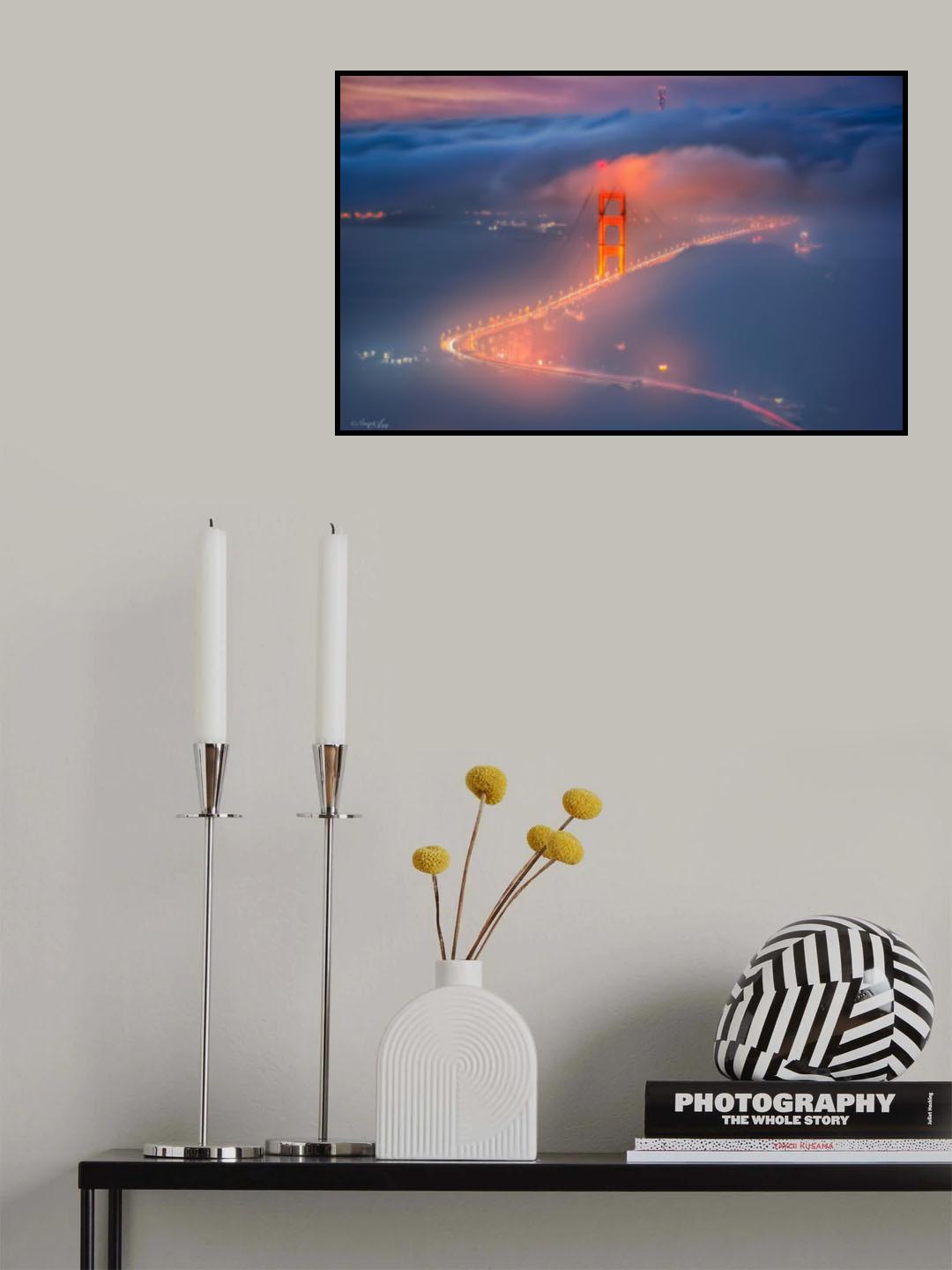 Fog Nighttime on Golden Gate Bridge Poster och Canvastavla