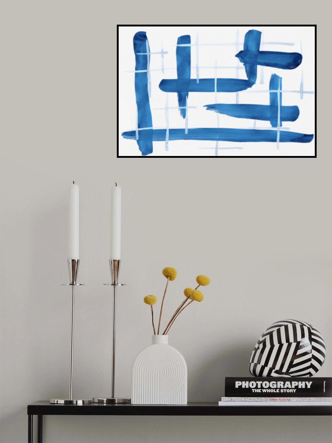 Abstract Lines Blue and White 04 Poster och Canvastavla
