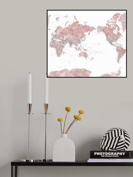 Pacific-centered world map with cities, Piper Poster och Canvastavla