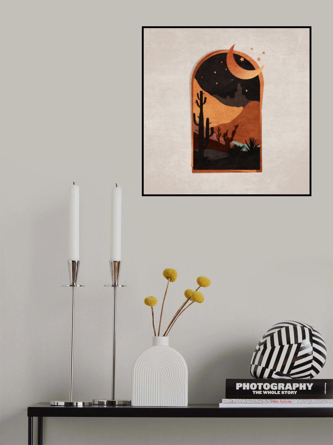 Window Desert Night and Moon Poster och Canvastavla
