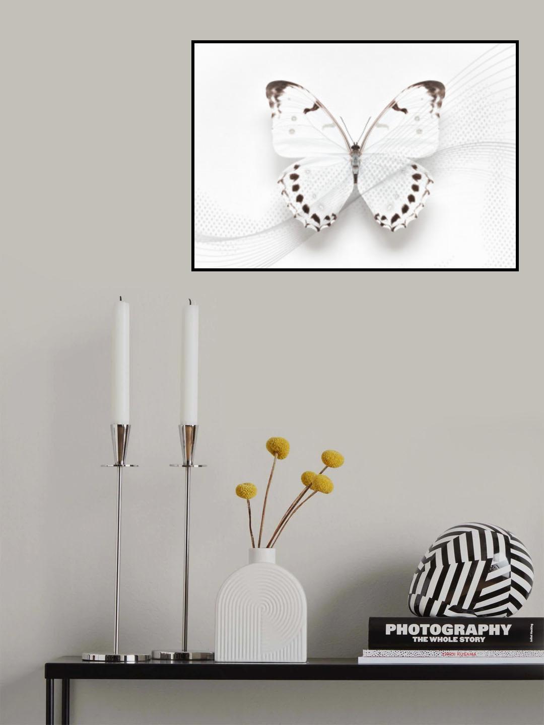 White Butterfly Swirl Poster och Canvastavla