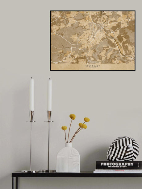 Sepia vintage map of Stuttgart downtown Germany Poster och Canvastavla
