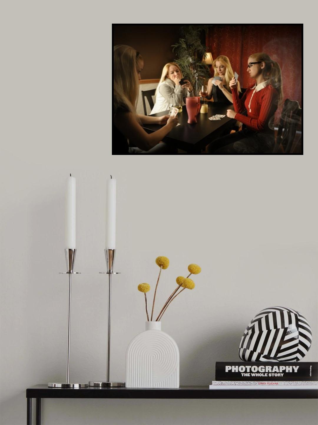 Card Game at Table with Same Woman Poster och Canvastavla