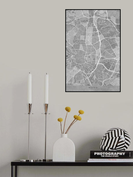 Map of Madrid (Spain) in gray vintage style Poster och Canvastavla