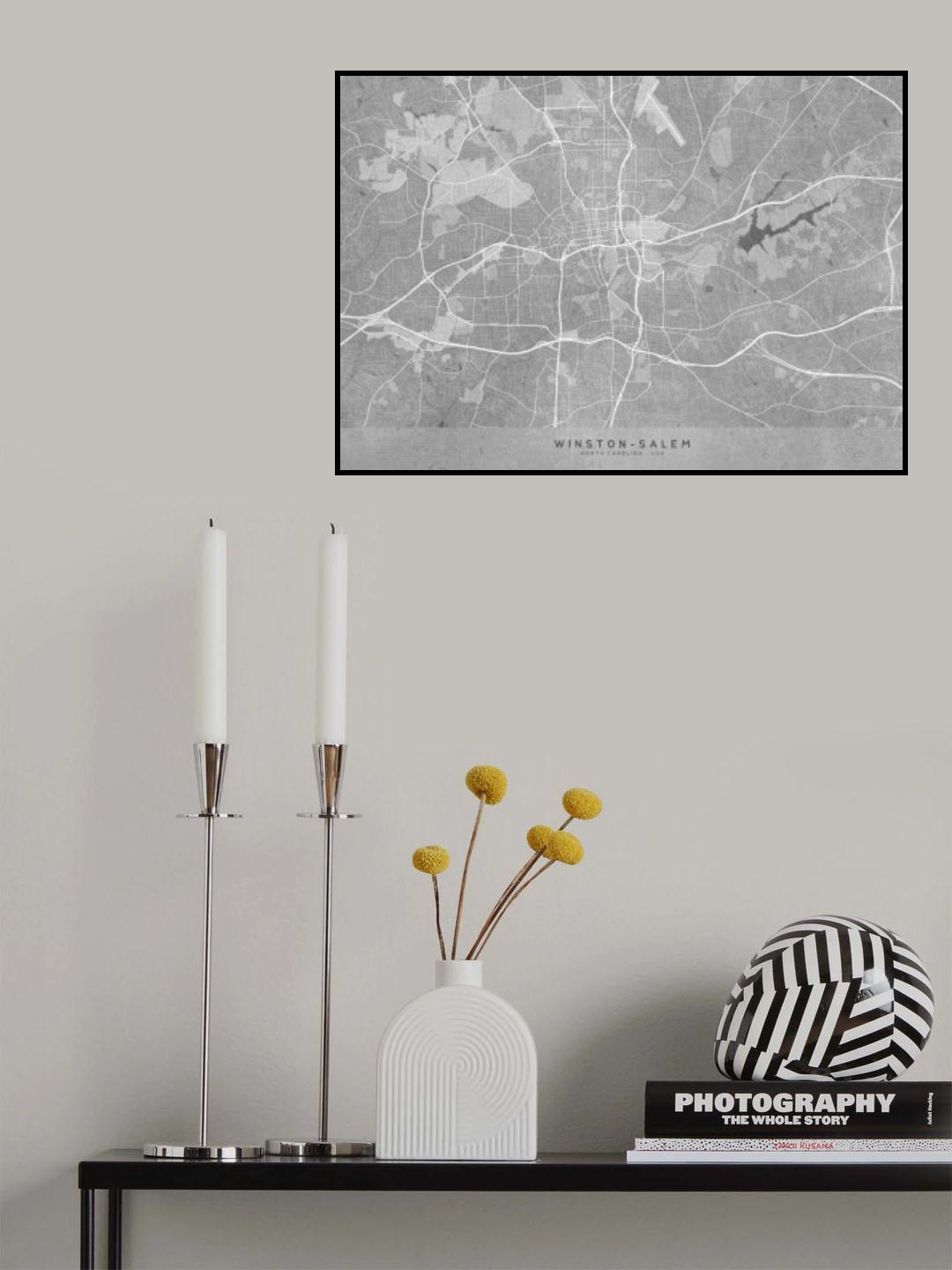 Map of Winston Salem (NC, USA) in gray vintage style Poster och Canvastavla