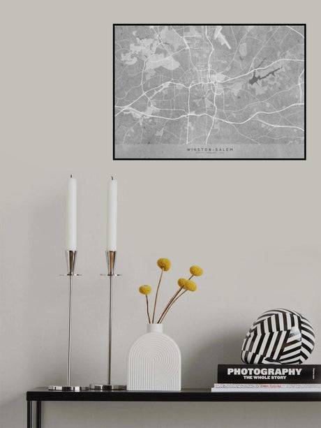 Map of Winston Salem (NC, USA) in gray vintage style Poster och Canvastavla