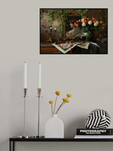 Still life with flowers and picture Poster och Canvastavla