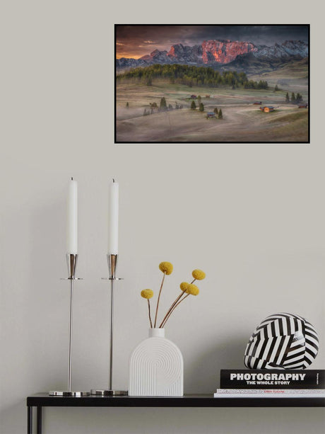 Burning mountains over the frozen valley Poster och Canvastavla