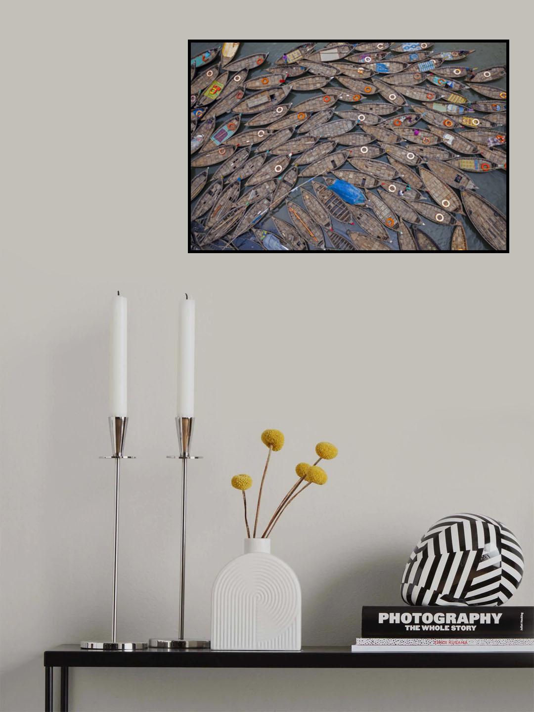 Boats laid out like petals with life saving rings Poster och Canvastavla