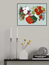 Floral mittens Merry Christmas in mint Poster och Canvastavla