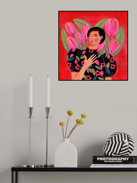 Abstract Modern Portrait Woman with Tulips Poster och Canvastavla