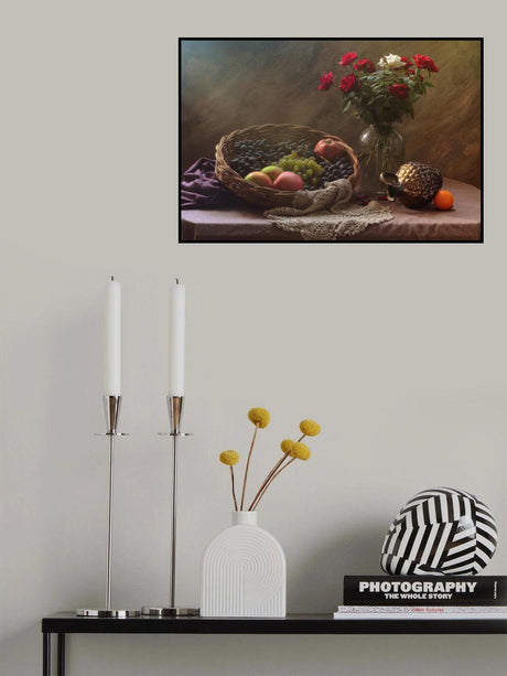 Still life with Fruit and Roses Poster och Canvastavla