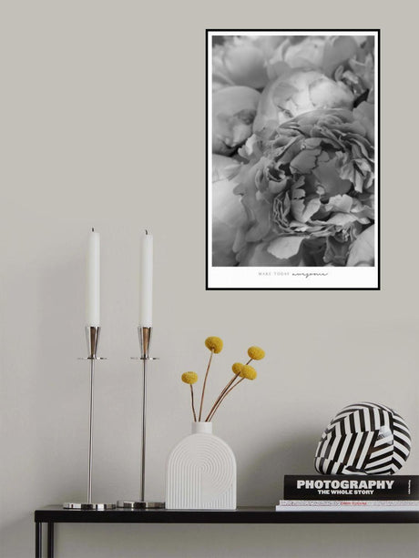 Make today awesome peonies BW Poster och Canvastavla