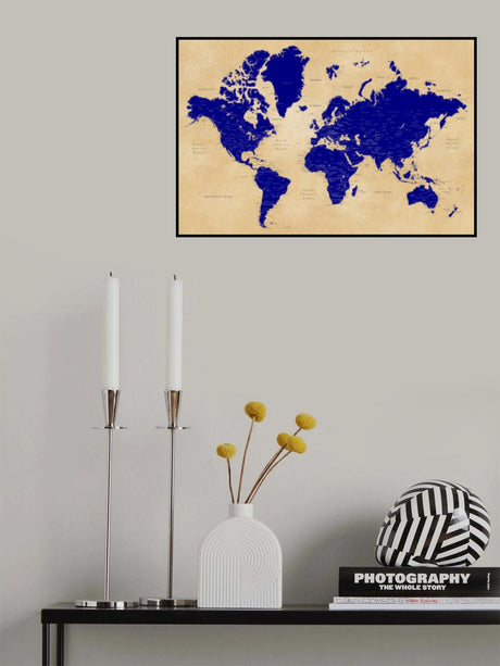 Rustic world map with cities, Korinne Poster och Canvastavla