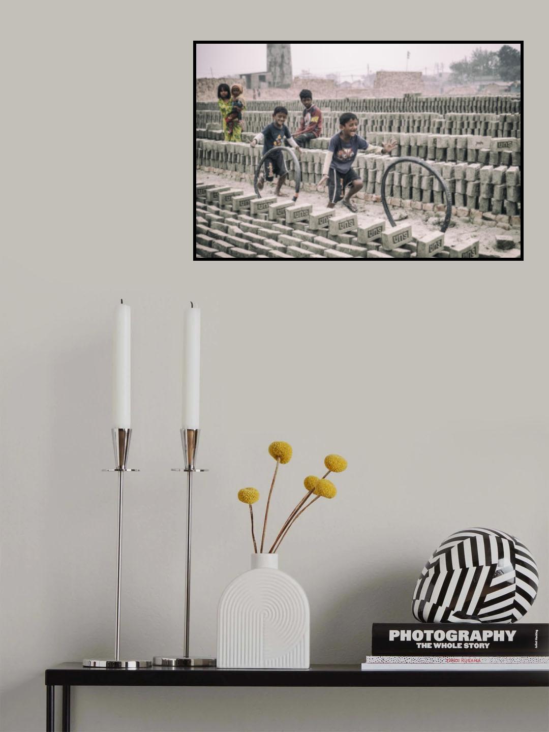 Children games at brickyard in Dhaka Poster och Canvastavla