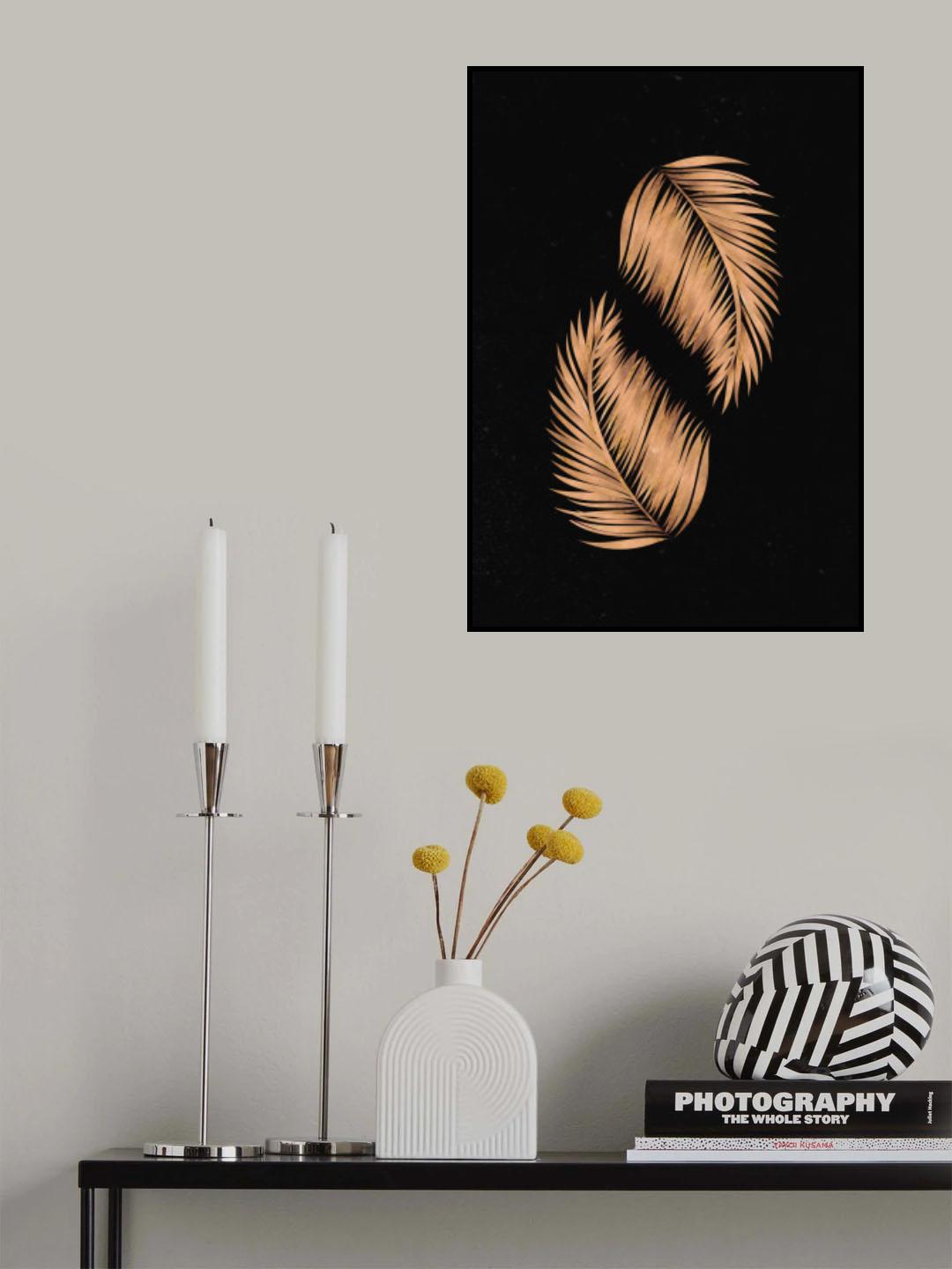 Golden palms black copper 2 Poster och Canvastavla