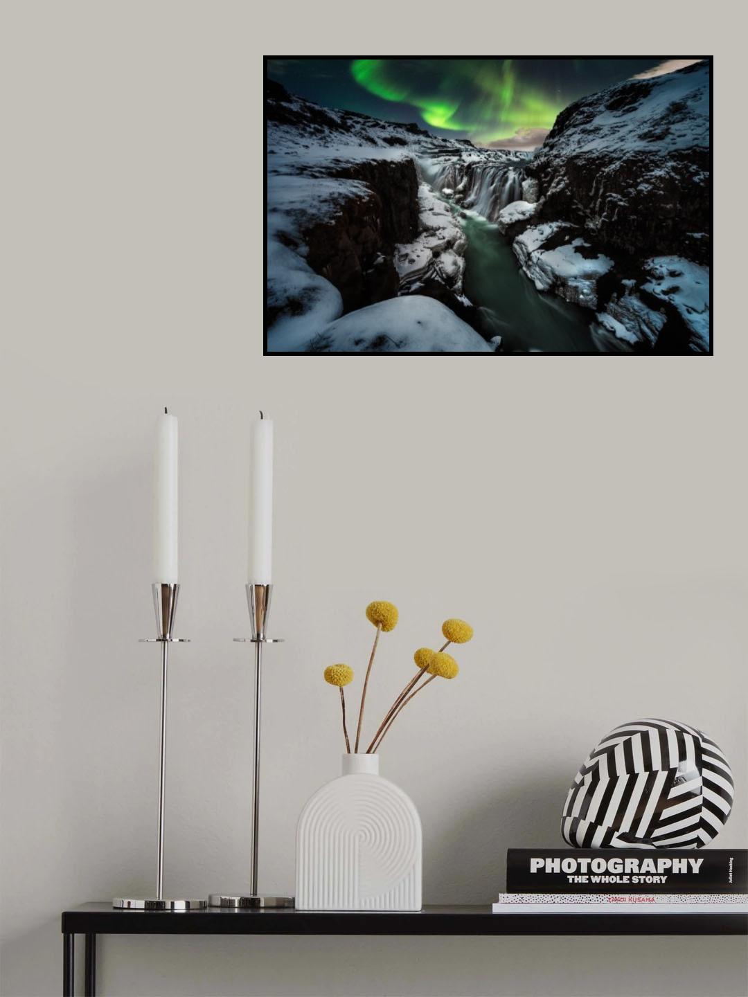 Full moon in Gullfoss Poster och Canvastavla