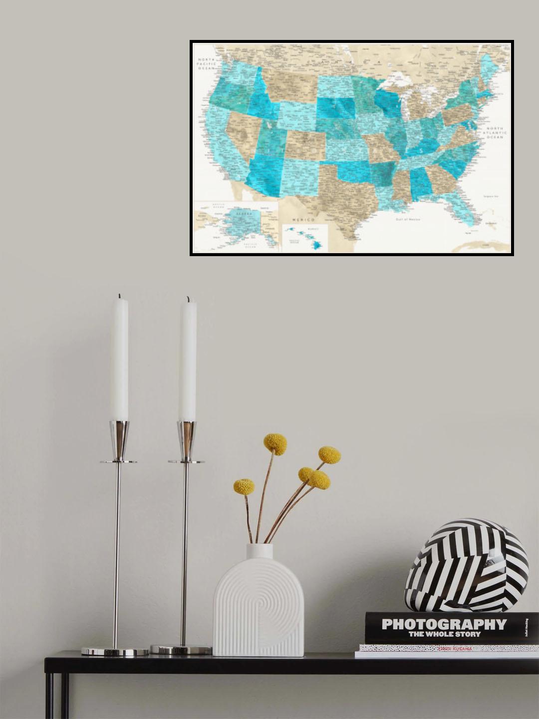 Highly detailed map of the United States, Uxia Poster och Canvastavla