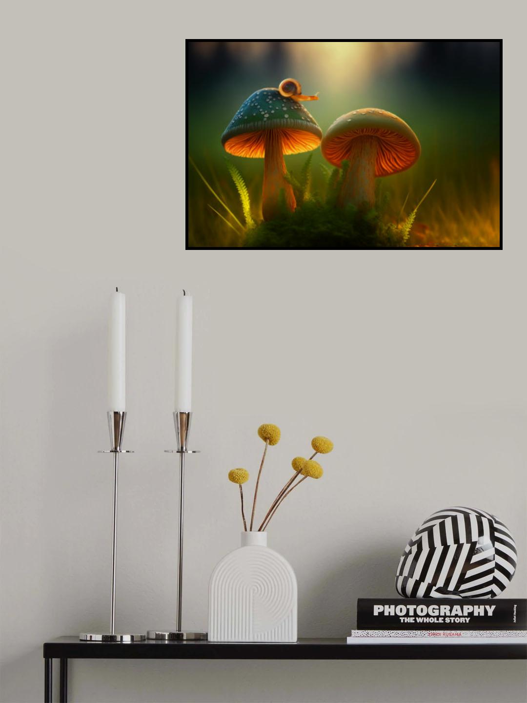 Snail and Mushrooms Poster och Canvastavla