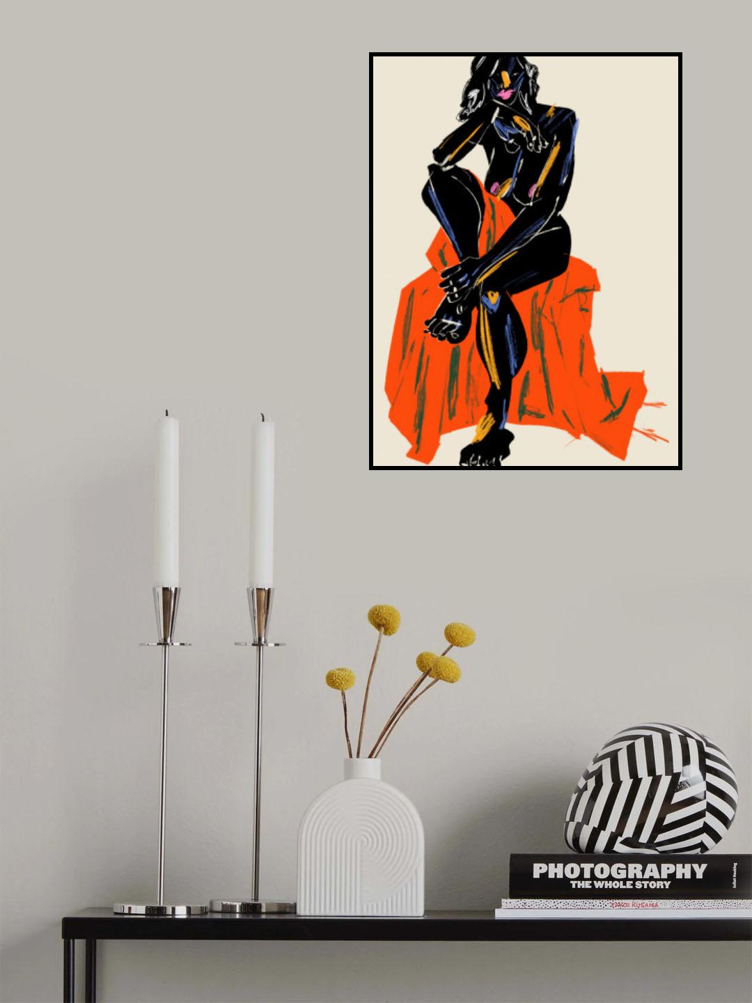 Woman Resting Her Chin On Her Hand Dark Poster och Canvastavla