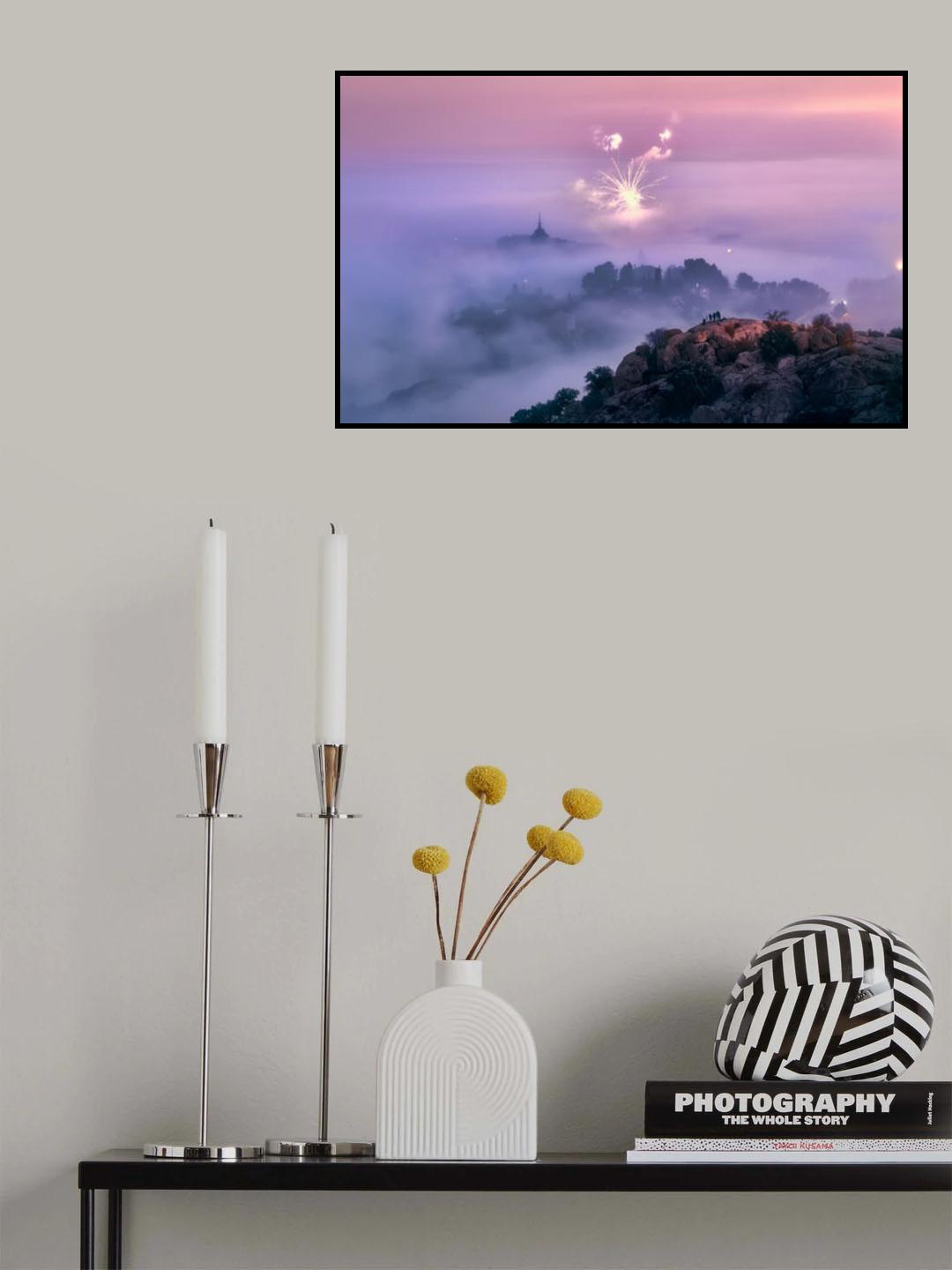 Misty Morning and Fireworks in Toledo City - Spain Poster och Canvastavla