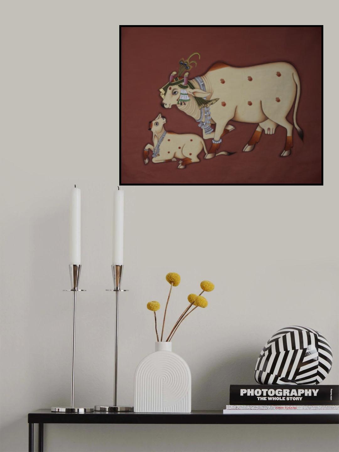 KAMDHENU COW AND CALF PAINTING Poster och Canvastavla