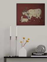 KAMDHENU COW AND CALF PAINTING Poster och Canvastavla