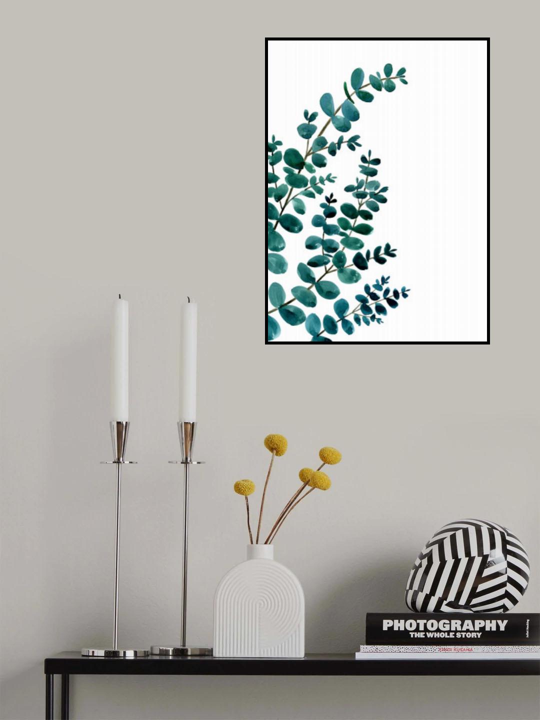 Teal watercolor eucalyptus II Poster och Canvastavla