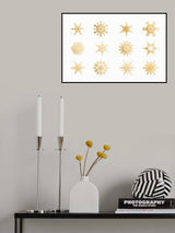 Twelve geometric snowflakes in gold Poster och Canvastavla