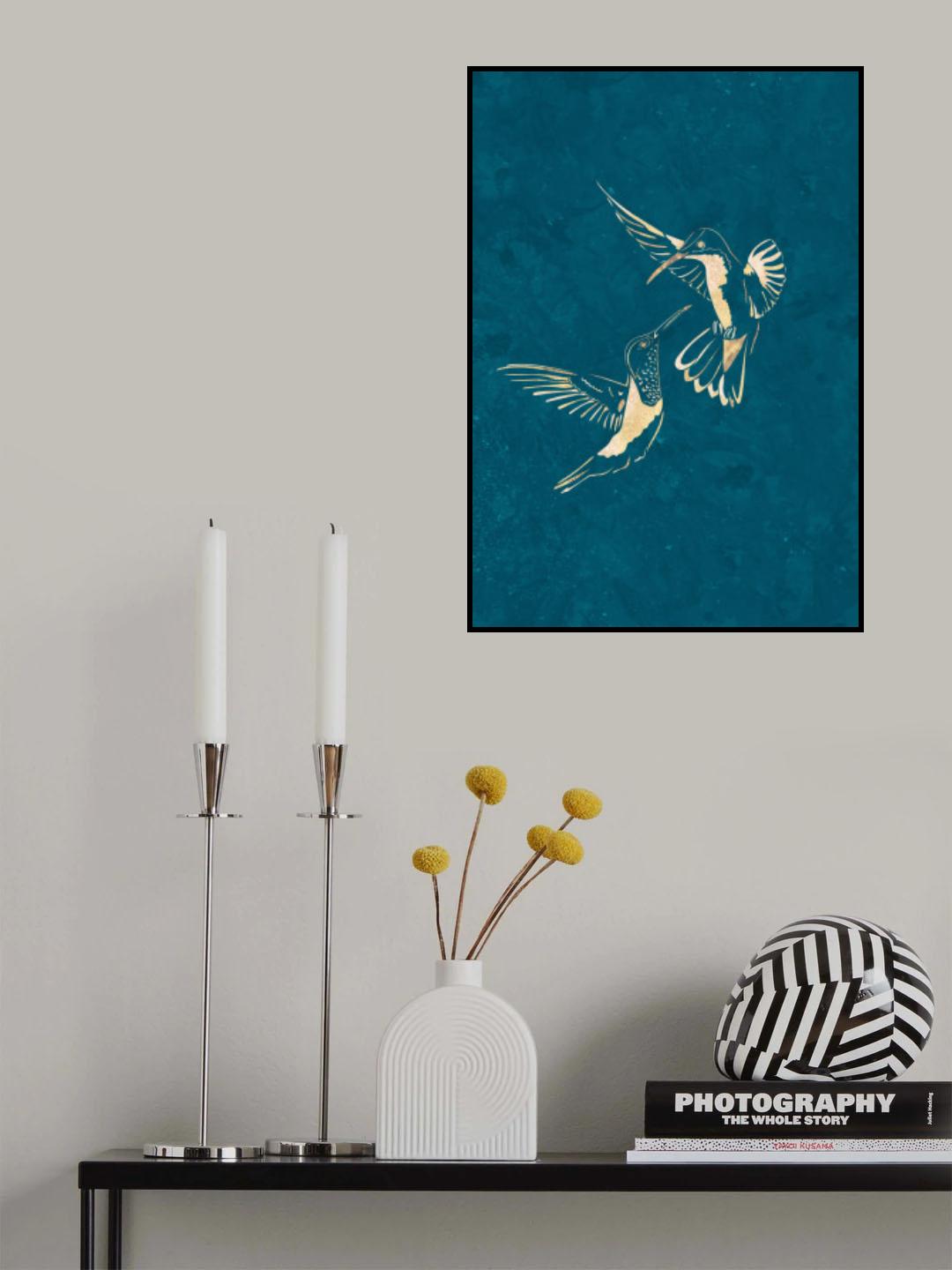Gold Hummingbird Line art Silhouettes 3 Poster och Canvastavla