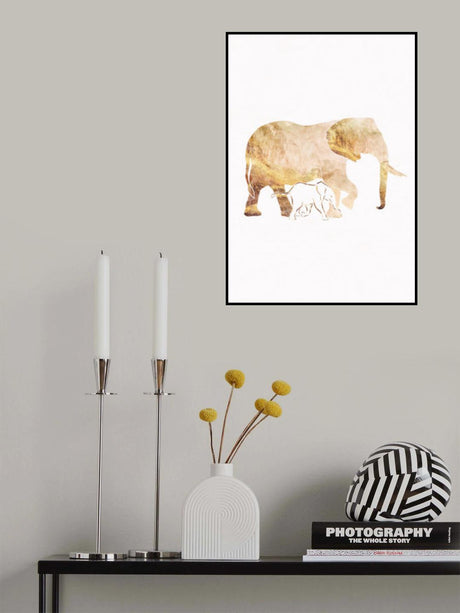 White Gold Elephants Poster och Canvastavla