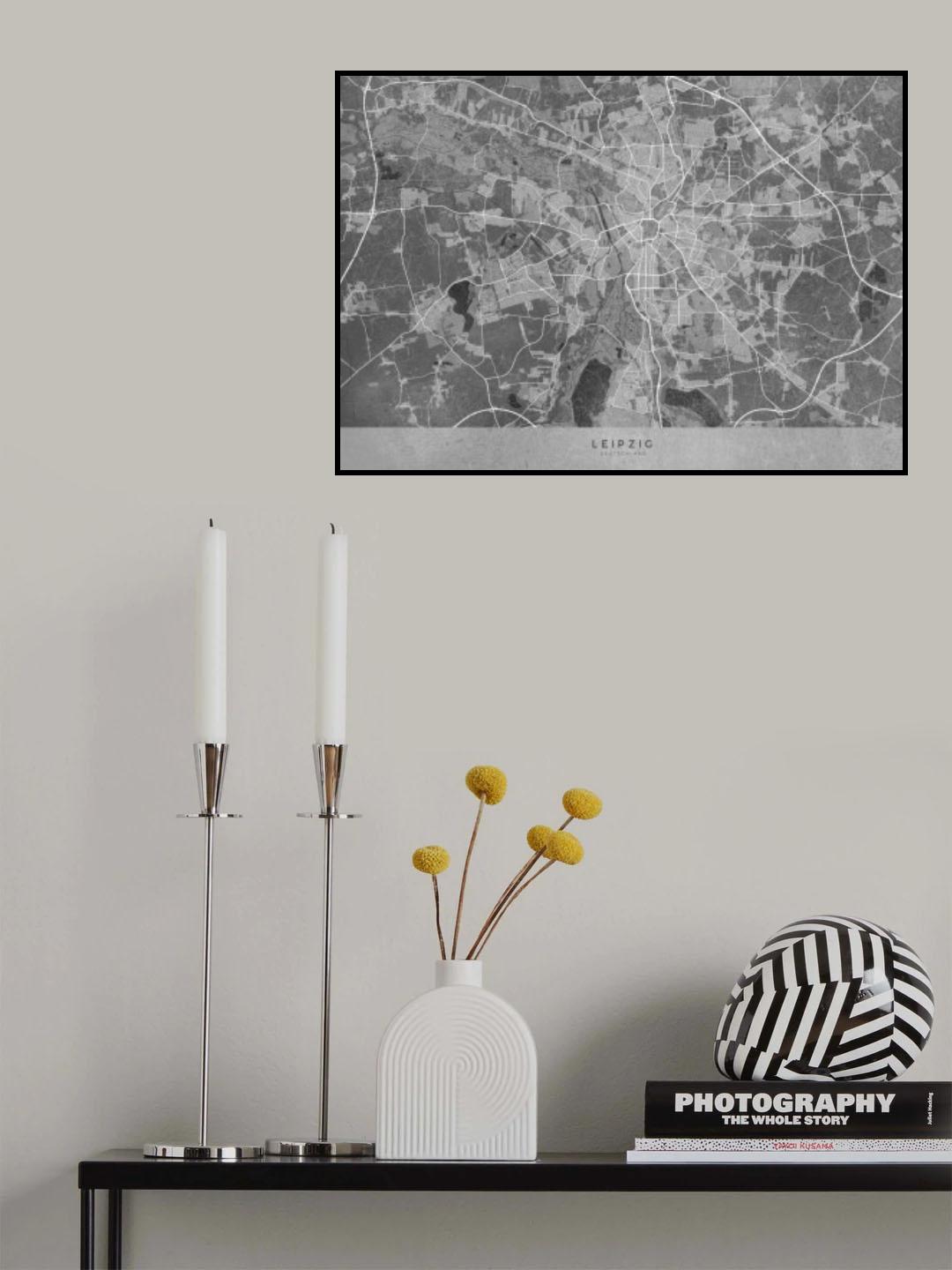 Gray vintage map of Leipzig Germany Poster och Canvastavla