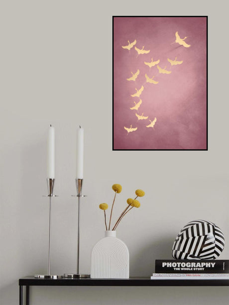 Pink Flying Cranes Poster och Canvastavla