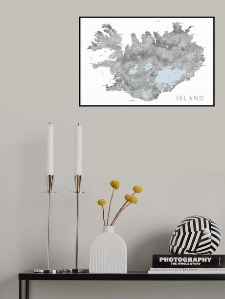 Island - Iceland map in gray watercolor with native labels Poster och Canvastavla