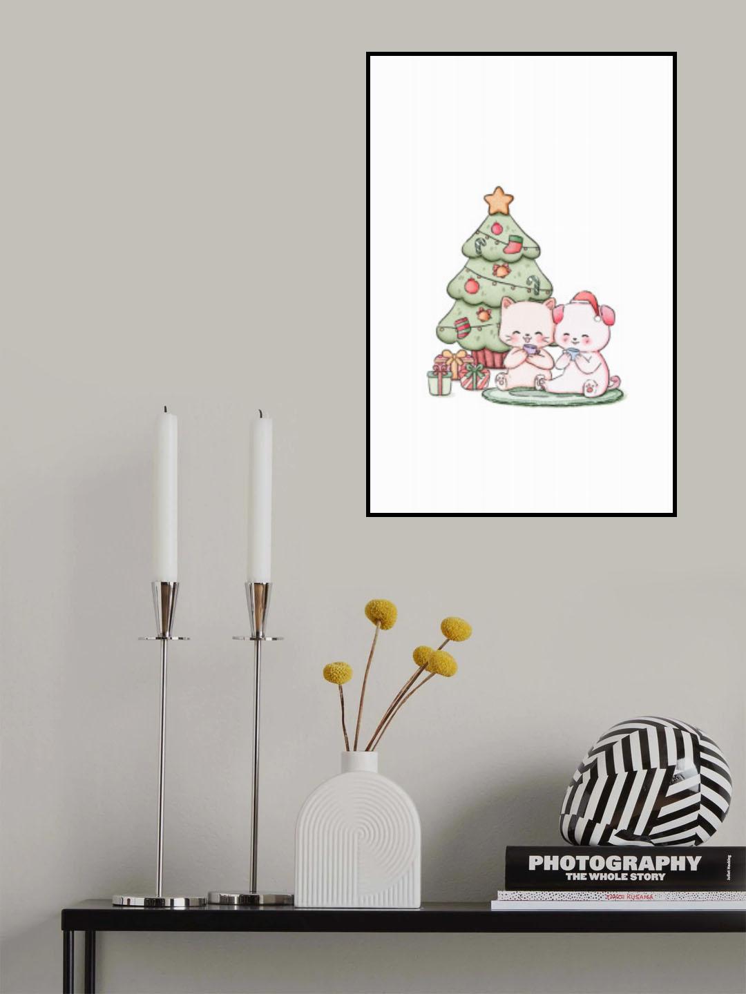 Cat and Dog In Noel Poster och Canvastavla