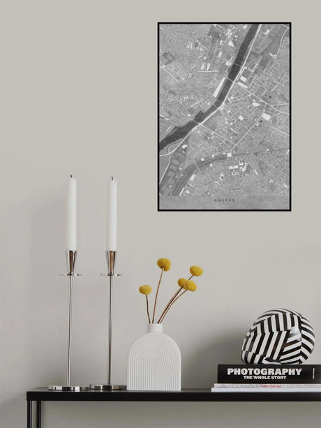 Gray vintage map of Angers downtown France Poster och Canvastavla