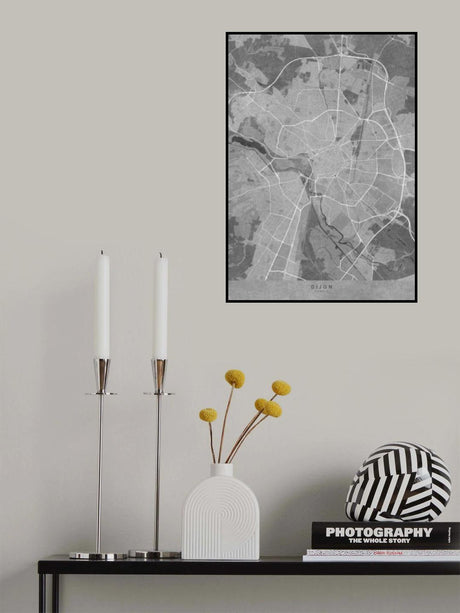 Gray vintage map of Dijon France Poster och Canvastavla