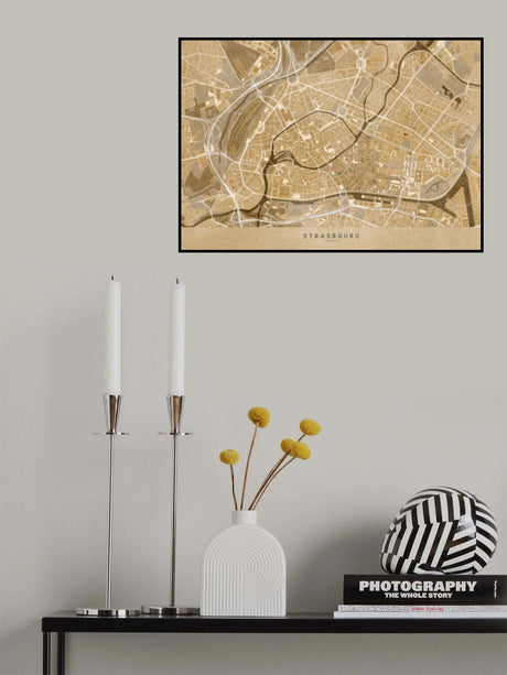 Sepia vintage map of Strasbourg downtown France Poster och Canvastavla