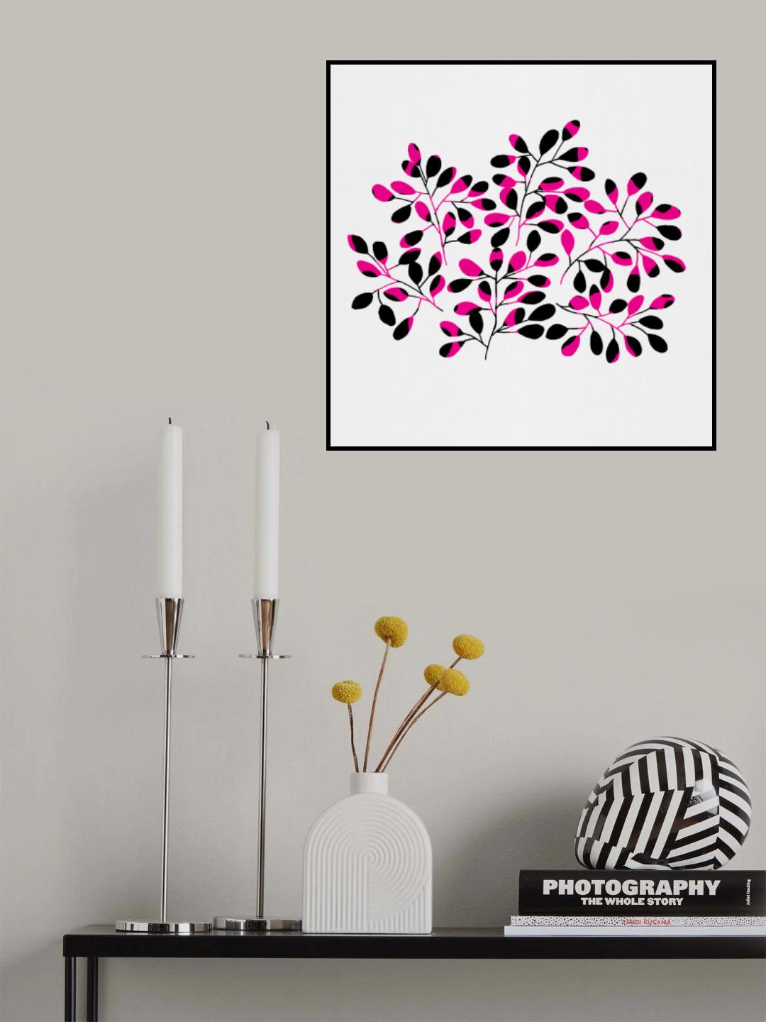 Leaf Sprig Pink Black Poster och Canvastavla