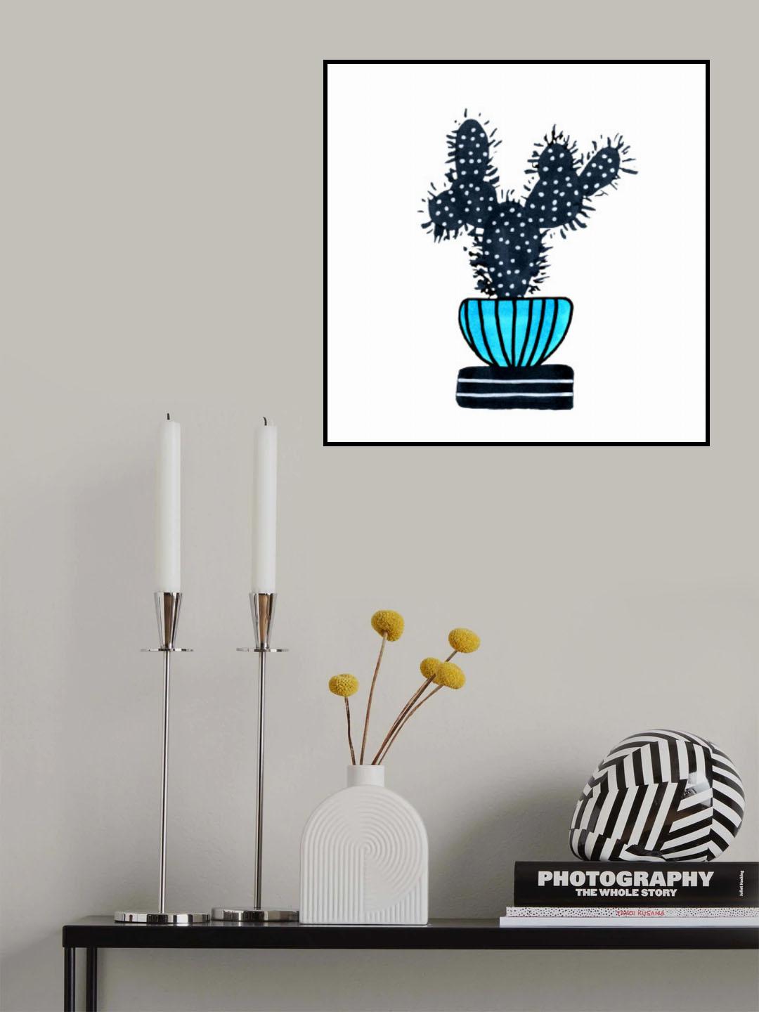 Cactus 1 Desert Plant Blue Black Poster och Canvastavla
