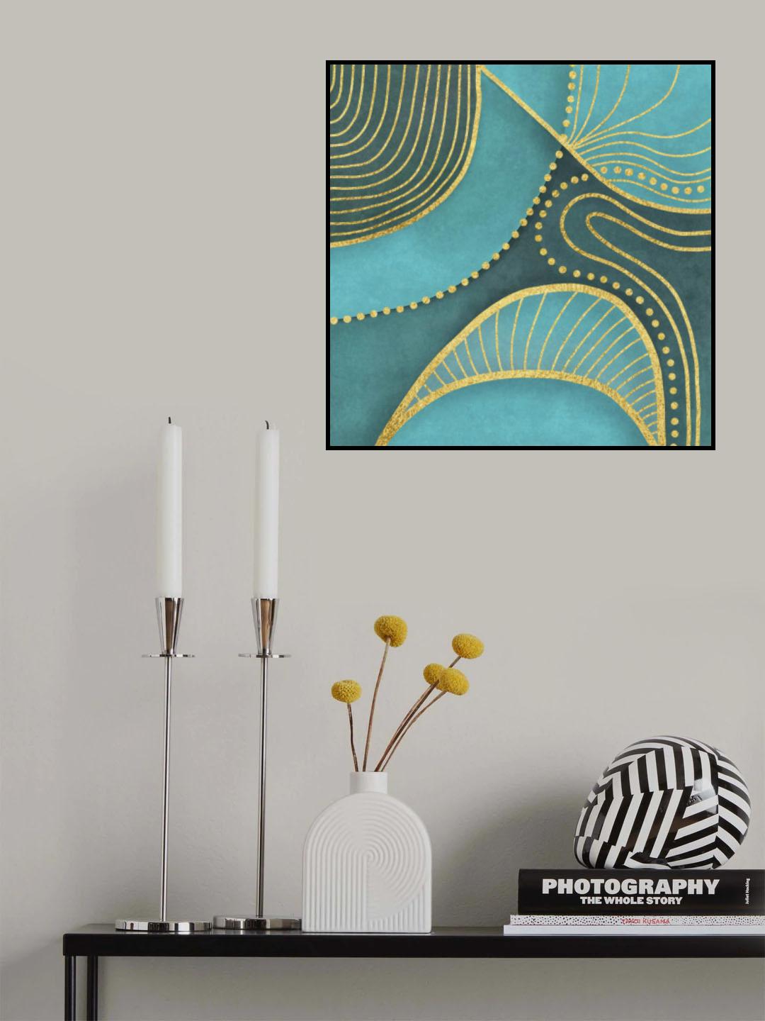 Shaded Mid Century Art Turquoise Gold Poster och Canvastavla