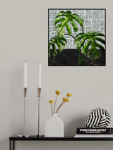 Monstera Leaves on Tiled Wall Poster och Canvastavla
