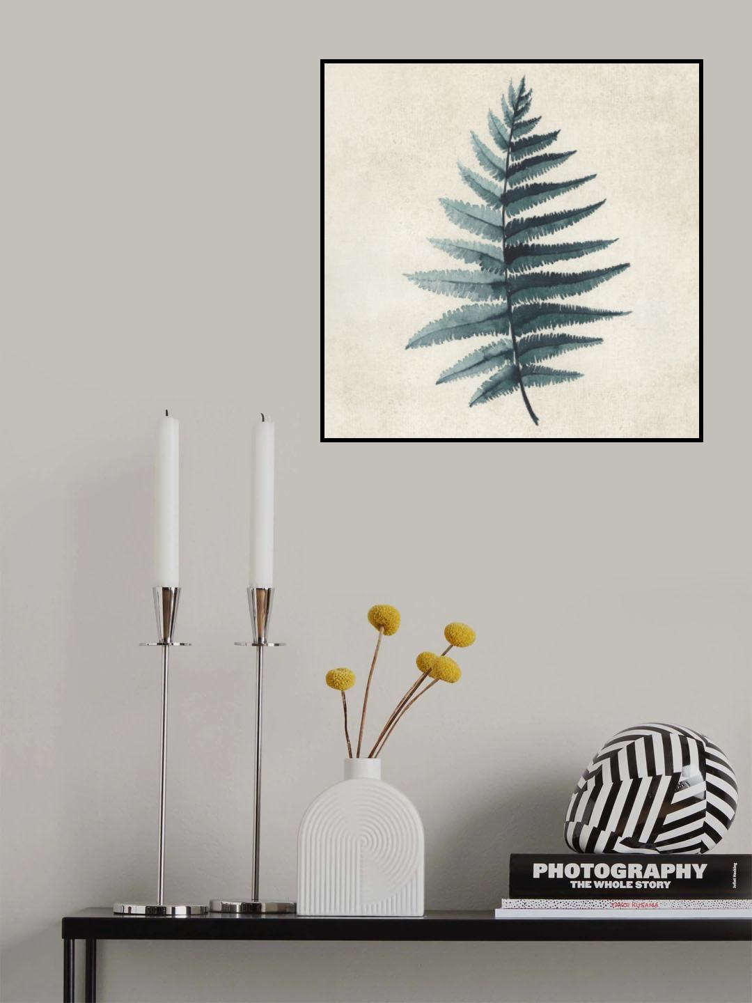 Teal watercolor fern 5 Poster och Canvastavla