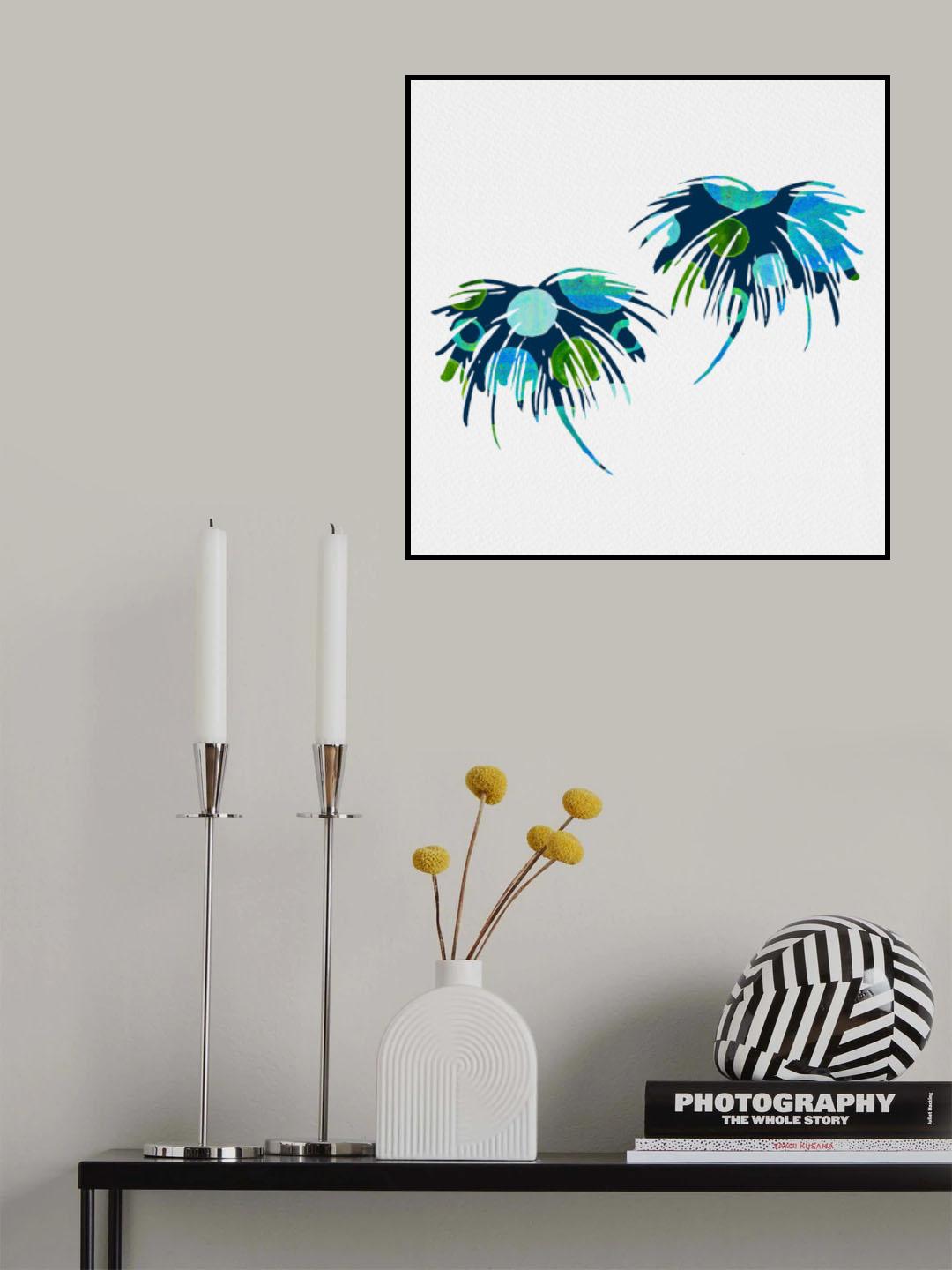 Tropical Palm Tree Blue Circle Abstract Poster och Canvastavla
