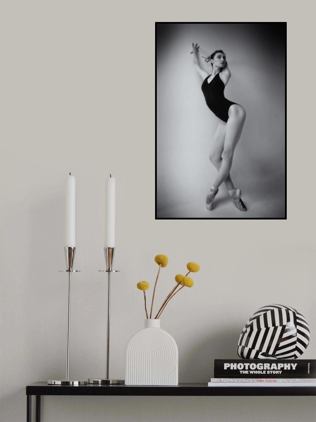 ballerina in a bodysuit improvises classical and modern choreography in a photo studio Poster och Canvastavla