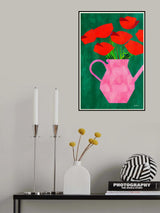 Red Poppies In a Pink Vase Poster och Canvastavla