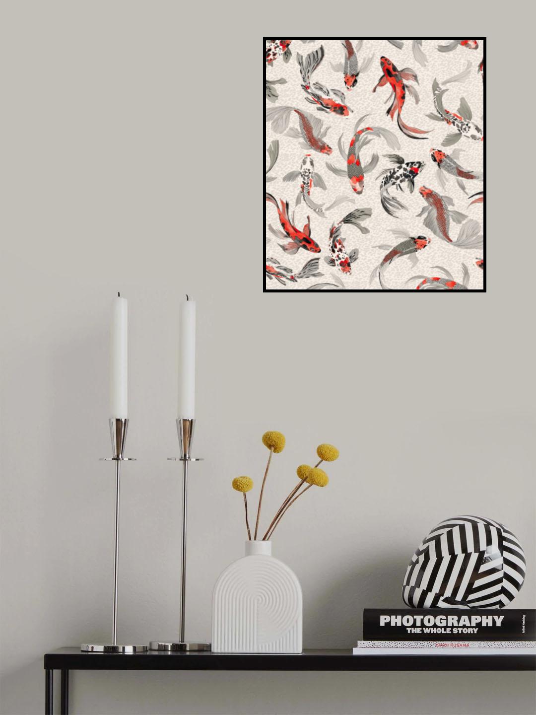 Hla020  Koi Fish Orange Grey Poster och Canvastavla